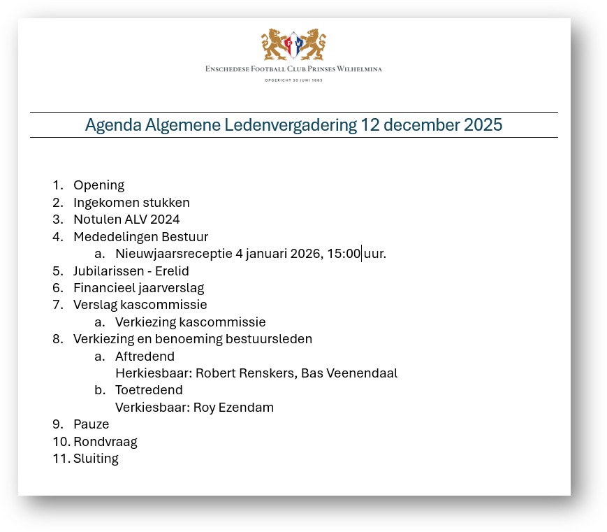 Agenda ALV 12 december 2025