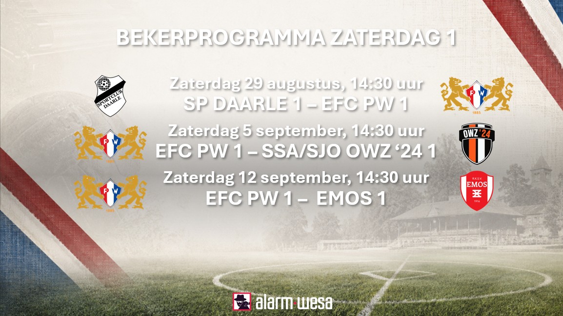 Indeling beker Zaterdag 1 bekend